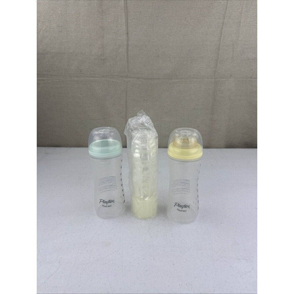 Two Playtex Nurser Bottles 8 Oz With 15 New, Sealed Drop in Liners and Nipples